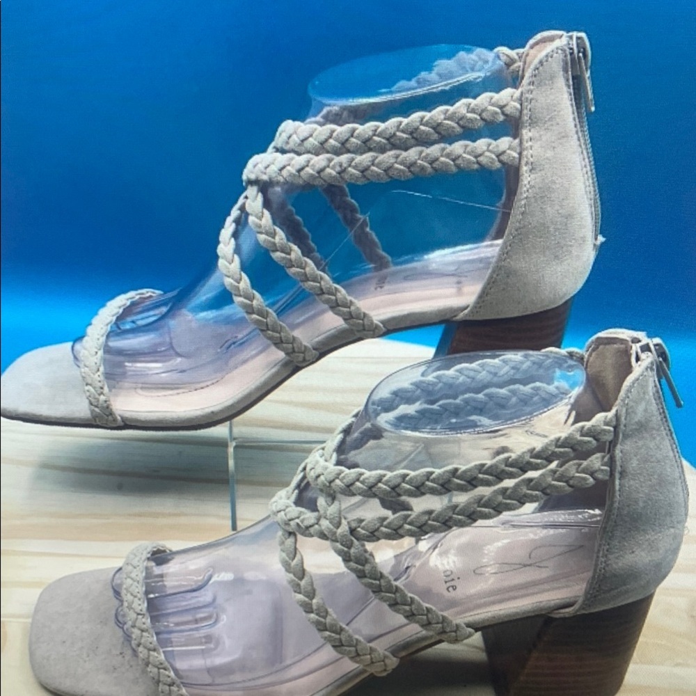 Braided Strap Clear Heeled Sandals - Gray
